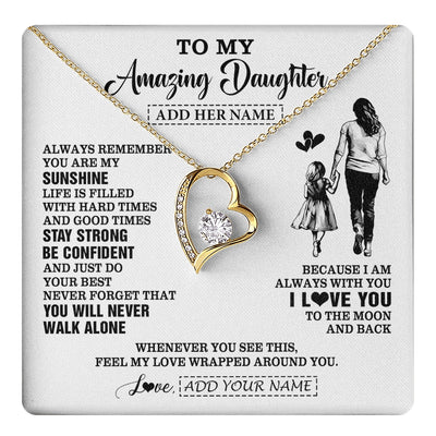 Forever Love Necklace 18K Yellow Gold Finish | 1 | Personalized To My Amazing Daughter Necklace From Mom Mother Woman It A Big Hug Daughter Birthday Gifts Graduation Christmas Custom Gift Box Message Card | https://teecentury.