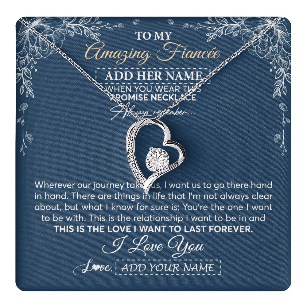 Forever Love Necklace 14K White Gold Finish | 1 | Personalized To My Amazing Fiancee Necklace From Fiance Promise Necklace Birthday Gifts For Fiancee For Her Valentines Christmas Custom Gift Box Message Card | https://teecentury.