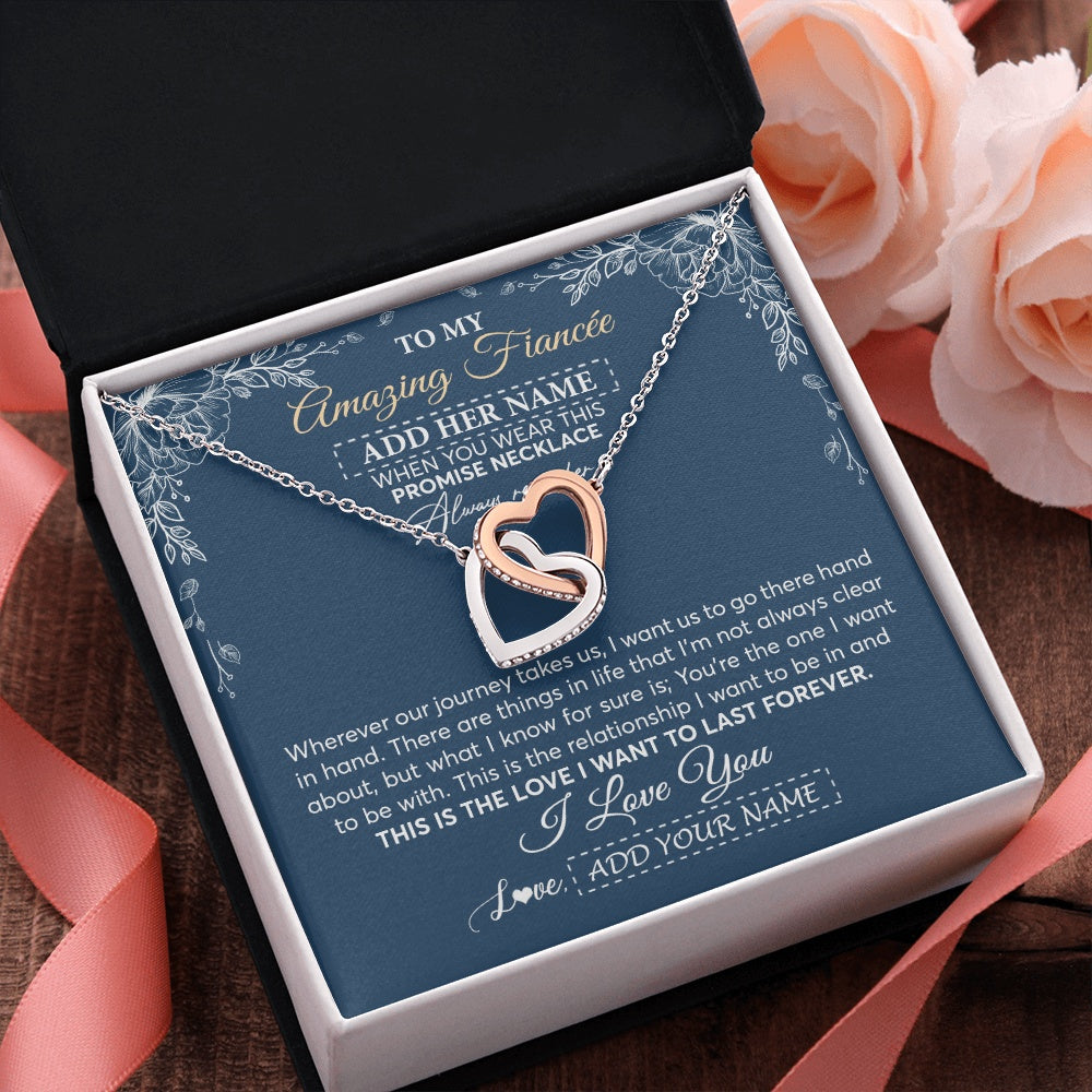 Interlocking Hearts Necklace Stainless Steel & Rose Gold Finish | 2 | Personalized To My Amazing Fiancee Necklace From Fiance Promise Necklace Birthday Gifts For Fiancee For Her Valentines Christmas Custom Gift Box Message Card | https://teecentury.
