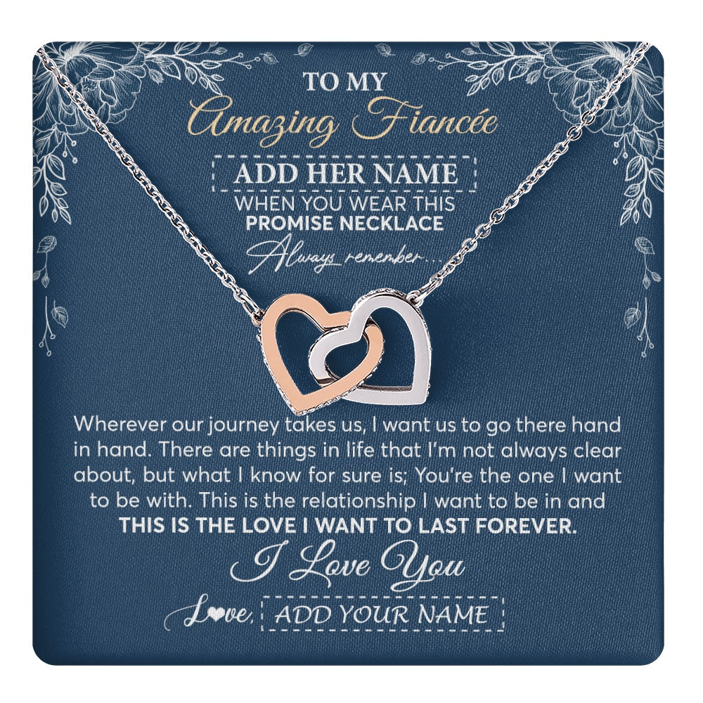 Interlocking Hearts Necklace Stainless Steel & Rose Gold Finish | 1 | Personalized To My Amazing Fiancee Necklace From Fiance Promise Necklace Birthday Gifts For Fiancee For Her Valentines Christmas Custom Gift Box Message Card | https://teecentury.