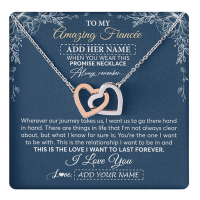 Interlocking Hearts Necklace Stainless Steel & Rose Gold Finish | 1 | Personalized To My Amazing Fiancee Necklace From Fiance Promise Necklace Birthday Gifts For Fiancee For Her Valentines Christmas Custom Gift Box Message Card | https://teecentury.