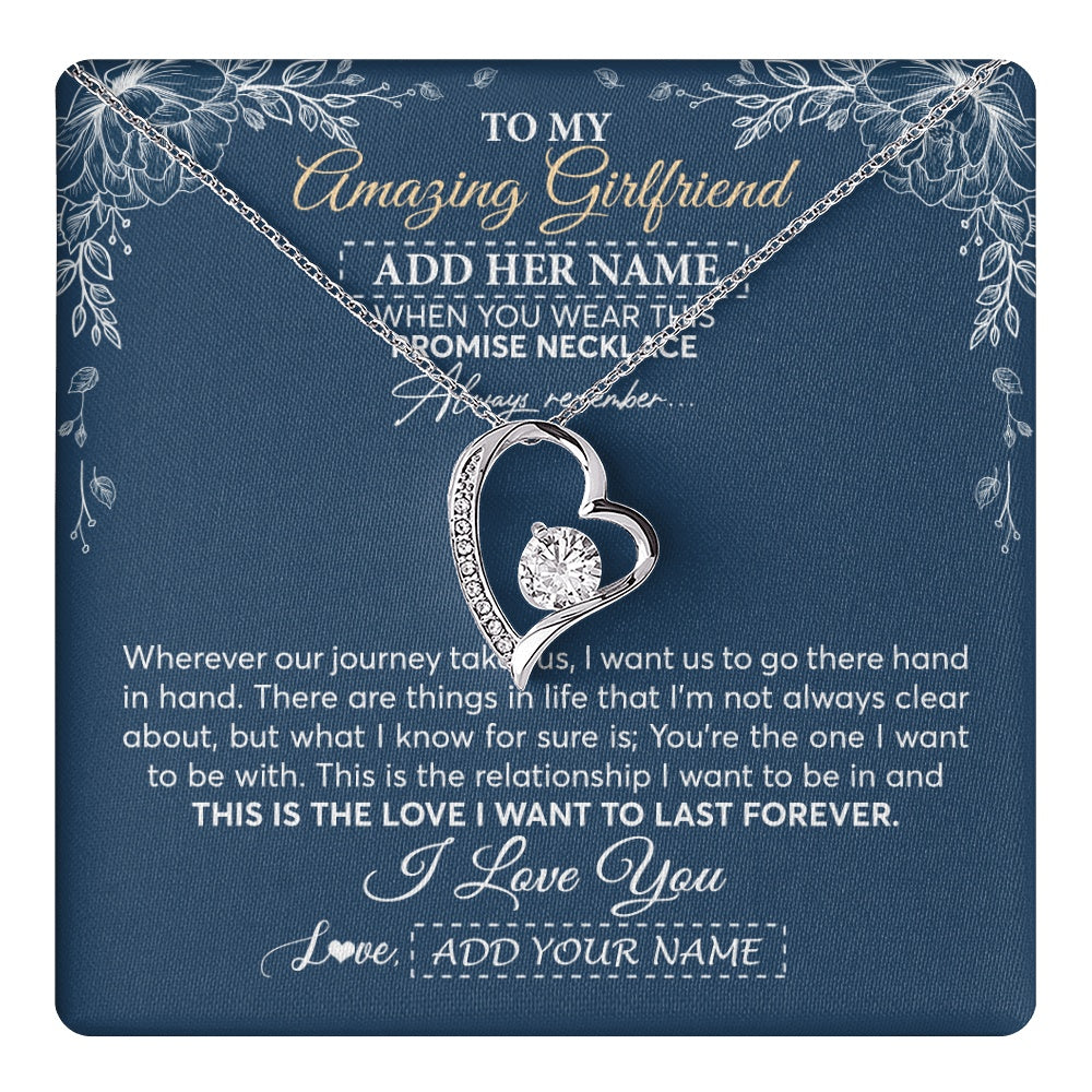 Forever Love Necklace 14K White Gold Finish | 1 | Personalized To My Amazing Girlfriend Necklace From Boyfriend Promise Necklace Birthday Gifts For Girlfriend Valentines Christmas Custom Gift Box Message Card | https://teecentury.