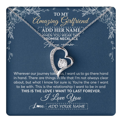 Forever Love Necklace 14K White Gold Finish | 1 | Personalized To My Amazing Girlfriend Necklace From Boyfriend Promise Necklace Birthday Gifts For Girlfriend Valentines Christmas Custom Gift Box Message Card | https://teecentury.