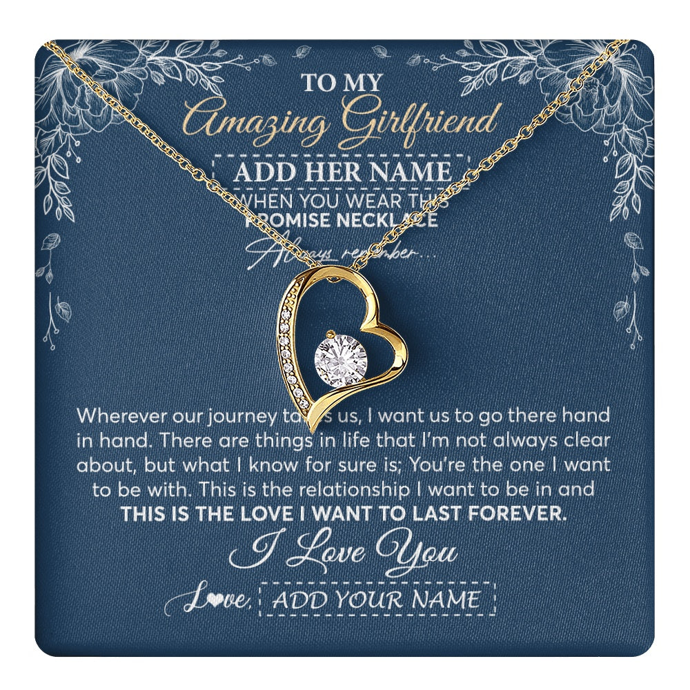 Forever Love Necklace 18K Yellow Gold Finish | 1 | Personalized To My Amazing Girlfriend Necklace From Boyfriend Promise Necklace Birthday Gifts For Girlfriend Valentines Christmas Custom Gift Box Message Card | https://teecentury.