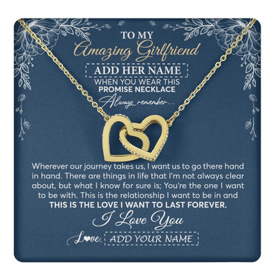 Interlocking Hearts Necklace 18K Yellow Gold Finish | 1 | Personalized To My Amazing Girlfriend Necklace From Boyfriend Promise Necklace Birthday Gifts For Girlfriend Valentines Christmas Custom Gift Box Message Card | https://teecentury.