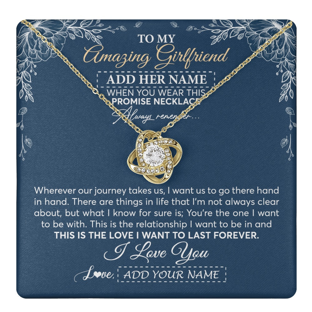 Love Knot Necklace 18K Yellow Gold Finish | 1 | Personalized To My Amazing Girlfriend Necklace From Boyfriend Promise Necklace Birthday Gifts For Girlfriend Valentines Christmas Custom Gift Box Message Card | https://teecentury.
