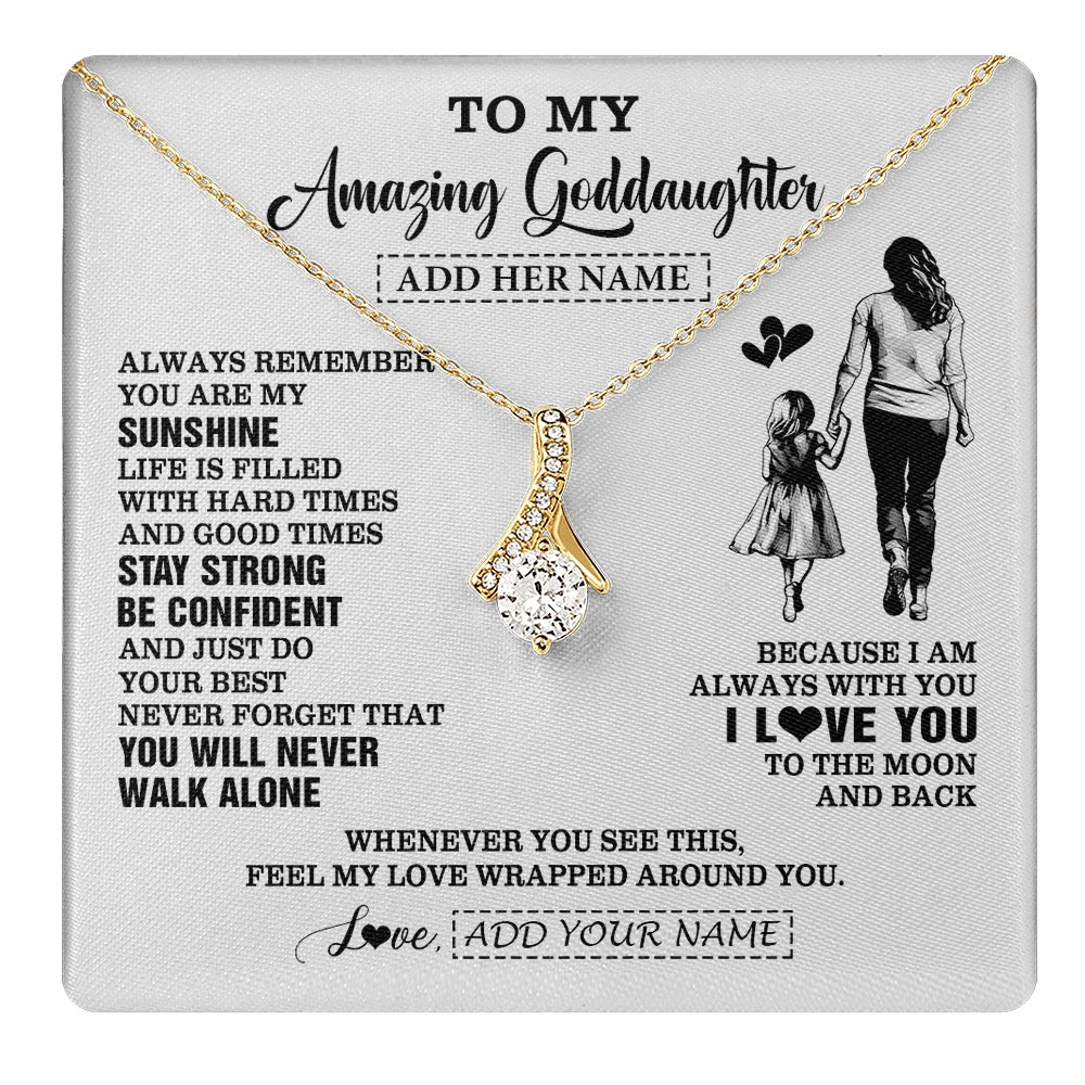 Alluring Beauty Necklace 18K Yellow Gold Finish | 1 | Personalized To My Amazing Goddaughter Necklace From Godmother Aunt Woman It A Big Hug Goddaughter Birthday Gifts Graduation Christmas Gift Box Message Card | https://teecentury.