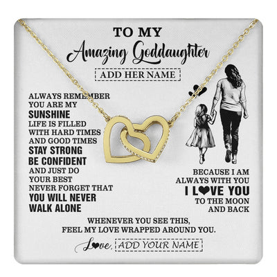 Interlocking Hearts Necklace 18K Yellow Gold Finish | 1 | Personalized To My Amazing Goddaughter Necklace From Godmother Aunt Woman It A Big Hug Goddaughter Birthday Gifts Graduation Christmas Gift Box Message Card | https://teecentury.