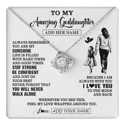 Love Knot Necklace 14K White Gold Finish | 1 | Personalized To My Amazing Goddaughter Necklace From Godmother Aunt Woman It A Big Hug Goddaughter Birthday Gifts Graduation Christmas Gift Box Message Card | https://teecentury.