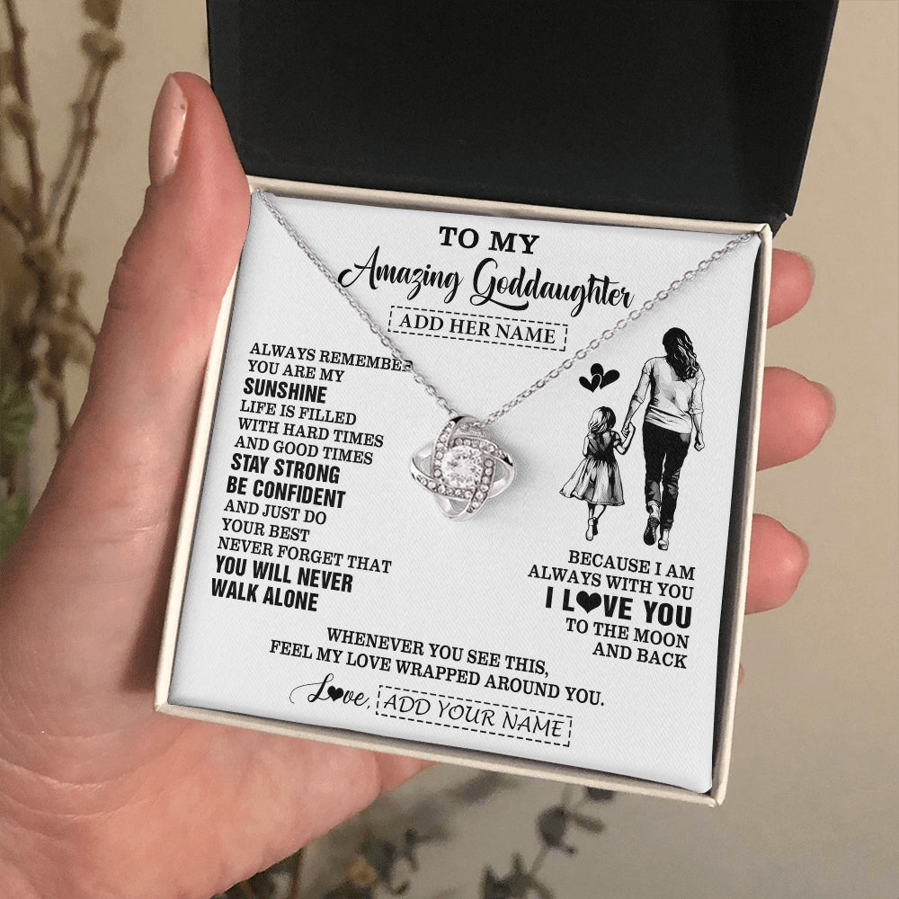 Love Knot Necklace 14K White Gold Finish | 2 | Personalized To My Amazing Goddaughter Necklace From Godmother Aunt Woman It A Big Hug Goddaughter Birthday Gifts Graduation Christmas Gift Box Message Card | https://teecentury.
