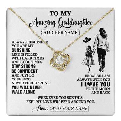 Love Knot Necklace 18K Yellow Gold Finish | 1 | Personalized To My Amazing Goddaughter Necklace From Godmother Aunt Woman It A Big Hug Goddaughter Birthday Gifts Graduation Christmas Gift Box Message Card | https://teecentury.