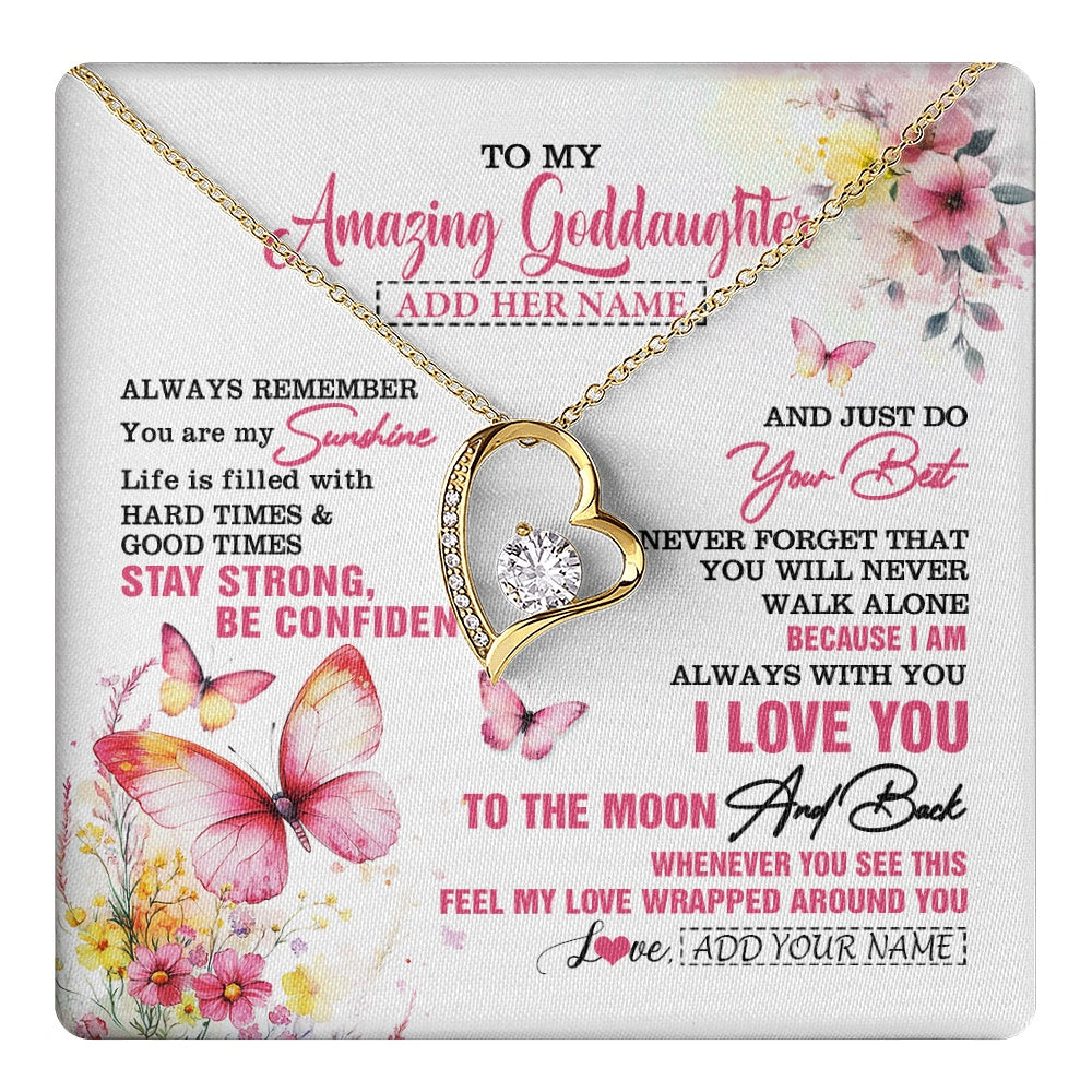 Forever Love Necklace 18K Yellow Gold Finish | 1 | Personalized To My Amazing Goddaughter Necklace From Godmother Uncle Butterfly It A Big Hug Goddaughter Birthday Gifts Christmas Custom Gift Box Message Card | https://teecentury.