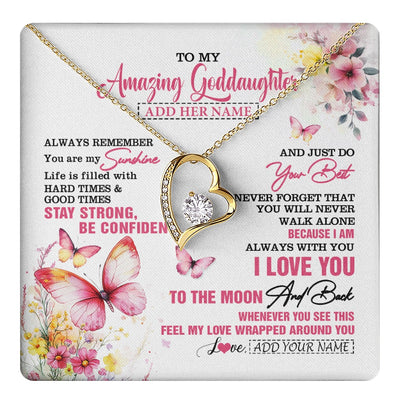 Forever Love Necklace 18K Yellow Gold Finish | 1 | Personalized To My Amazing Goddaughter Necklace From Godmother Uncle Butterfly It A Big Hug Goddaughter Birthday Gifts Christmas Custom Gift Box Message Card | https://teecentury.