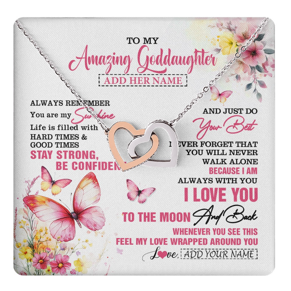 Interlocking Hearts Necklace Stainless Steel & Rose Gold Finish | 1 | Personalized To My Amazing Goddaughter Necklace From Godmother Uncle Butterfly It A Big Hug Goddaughter Birthday Gifts Christmas Custom Gift Box Message Card | https://teecentury.