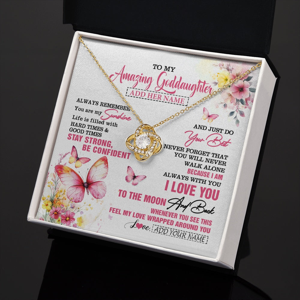 Love Knot Necklace 18K Yellow Gold Finish | 2 | Personalized To My Amazing Goddaughter Necklace From Godmother Uncle Butterfly It A Big Hug Goddaughter Birthday Gifts Christmas Custom Gift Box Message Card | https://teecentury.