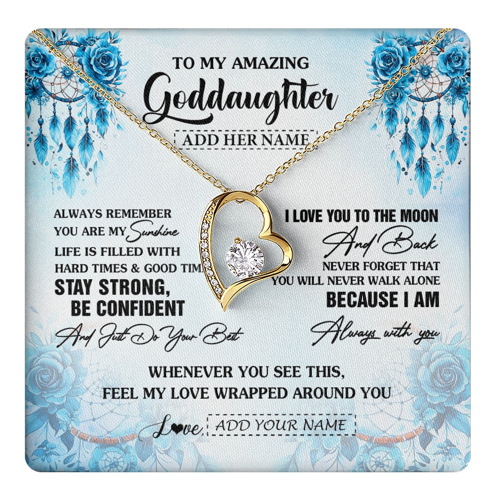 Forever Love Necklace 18K Yellow Gold Finish | 1 | Personalized To My Amazing Goddaughter Necklace From Godmother Uncle Dream Catcher It A Big Hug Goddaughter Birthday Gifts Christmas Gift Box Message Card | https://teecentury.
