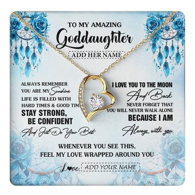 Forever Love Necklace 18K Yellow Gold Finish | 1 | Personalized To My Amazing Goddaughter Necklace From Godmother Uncle Dream Catcher It A Big Hug Goddaughter Birthday Gifts Christmas Gift Box Message Card | https://teecentury.