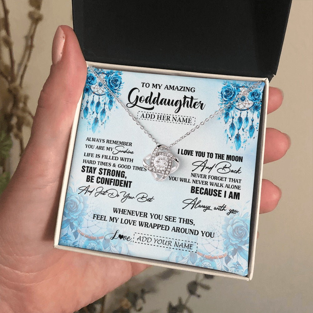 Love Knot Necklace 14K White Gold Finish | 2 | Personalized To My Amazing Goddaughter Necklace From Godmother Uncle Dream Catcher It A Big Hug Goddaughter Birthday Gifts Christmas Gift Box Message Card | https://teecentury.