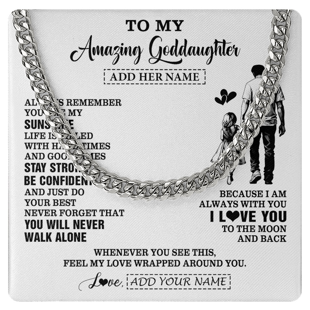 Cuban Link Chain Necklace Stainless Steel | 1 | Personalized To My Amazing Goddaughter Necklace From Uncle Godfather Man It A Big Hug Goddaughter Birthday Gifts Graduation Christmas Gift Box Message Card | https://teecentury.