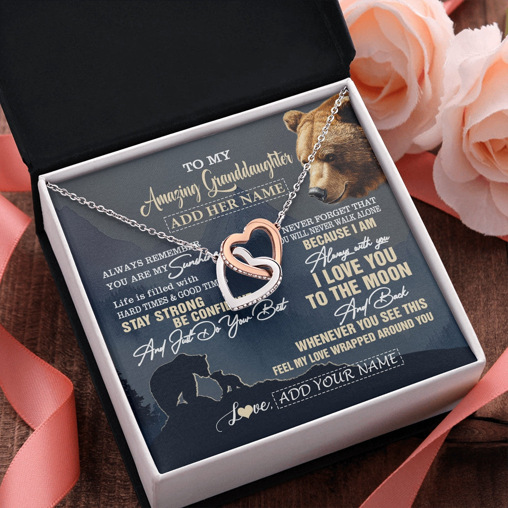 Interlocking Hearts Necklace Stainless Steel & Rose Gold Finish | 2 | Personalized To My Amazing Granddaughter Necklace From Grandma Grandpa Bear It A Big Hug Granddaughter Birthday Gifts Christmas Custom Gift Box Message Card | https://teecentury.