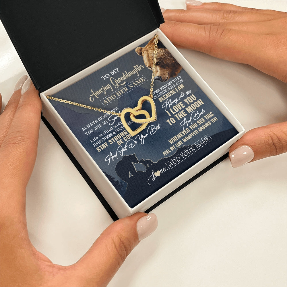 Interlocking Hearts Necklace 18K Yellow Gold Finish | 2 | Personalized To My Amazing Granddaughter Necklace From Grandma Grandpa Bear It A Big Hug Granddaughter Birthday Gifts Christmas Custom Gift Box Message Card | https://teecentury.