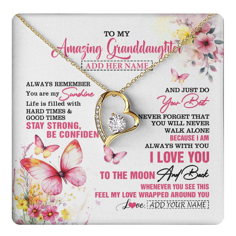 Forever Love Necklace 18K Yellow Gold Finish | 1 | Personalized To My Amazing Granddaughter Necklace From Grandma Grandpa Butterfly It A Big Hug Granddaughter Birthday Gifts Christmas Gift Box Message Card | https://teecentury.