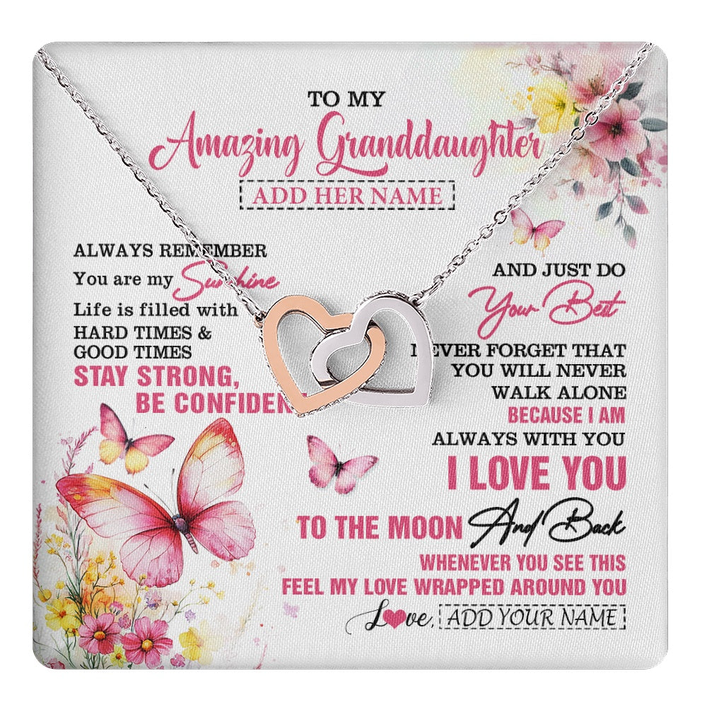Interlocking Hearts Necklace Stainless Steel & Rose Gold Finish | 1 | Personalized To My Amazing Granddaughter Necklace From Grandma Grandpa Butterfly It A Big Hug Granddaughter Birthday Gifts Christmas Gift Box Message Card | https://teecentury.