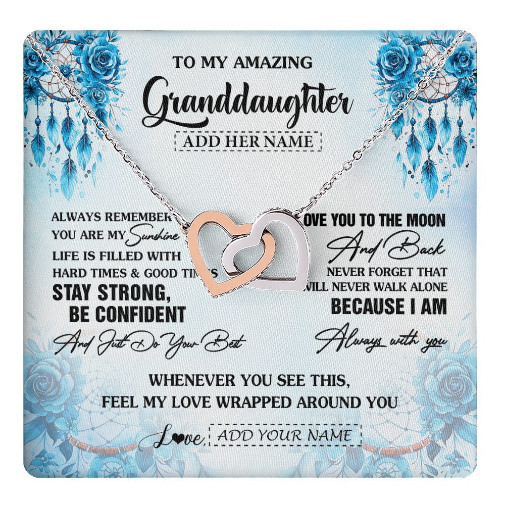 Interlocking Hearts Necklace Stainless Steel & Rose Gold Finish | 1 | Personalized To My Amazing Granddaughter Necklace From Grandma Grandpa Dream Catcher It A Big Hug Granddaughter Birthday Gifts Christmas Gift Box Message Card | https://teecentury.