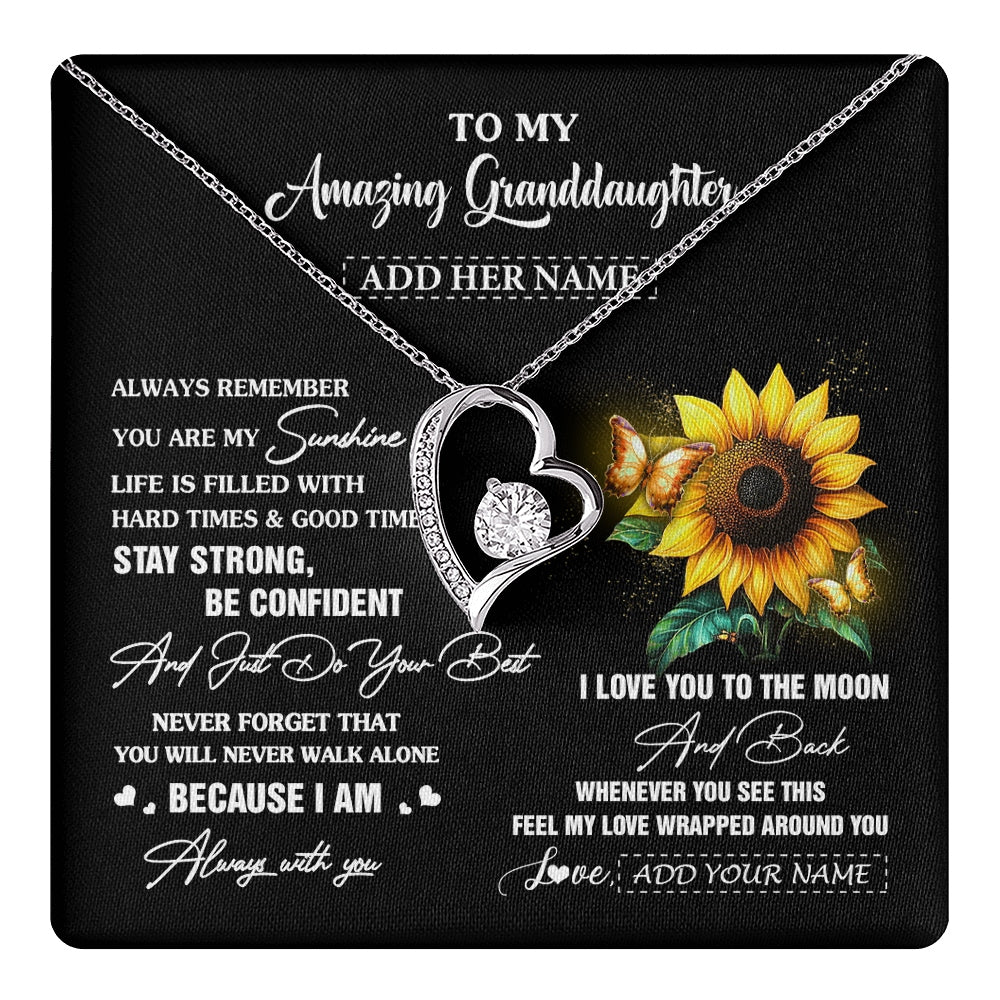 Forever Love Necklace 14K White Gold Finish | 1 | Personalized To My Amazing Granddaughter Necklace From Grandma Sunflower It A Big Hug Granddaughter Birthday Gifts Christmas Custom Gift Box Message Card | https://teecentury.