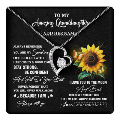 Forever Love Necklace 14K White Gold Finish | 1 | Personalized To My Amazing Granddaughter Necklace From Grandma Sunflower It A Big Hug Granddaughter Birthday Gifts Christmas Custom Gift Box Message Card | https://teecentury.