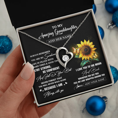 Forever Love Necklace 14K White Gold Finish | 2 | Personalized To My Amazing Granddaughter Necklace From Grandma Sunflower It A Big Hug Granddaughter Birthday Gifts Christmas Custom Gift Box Message Card | https://teecentury.