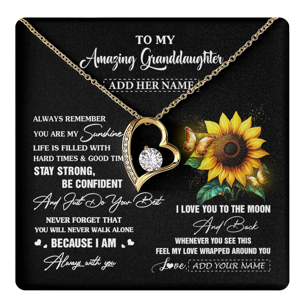 Forever Love Necklace 18K Yellow Gold Finish | 1 | Personalized To My Amazing Granddaughter Necklace From Grandma Sunflower It A Big Hug Granddaughter Birthday Gifts Christmas Custom Gift Box Message Card | https://teecentury.