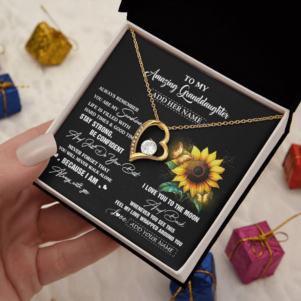 Forever Love Necklace 18K Yellow Gold Finish | 2 | Personalized To My Amazing Granddaughter Necklace From Grandma Sunflower It A Big Hug Granddaughter Birthday Gifts Christmas Custom Gift Box Message Card | https://teecentury.