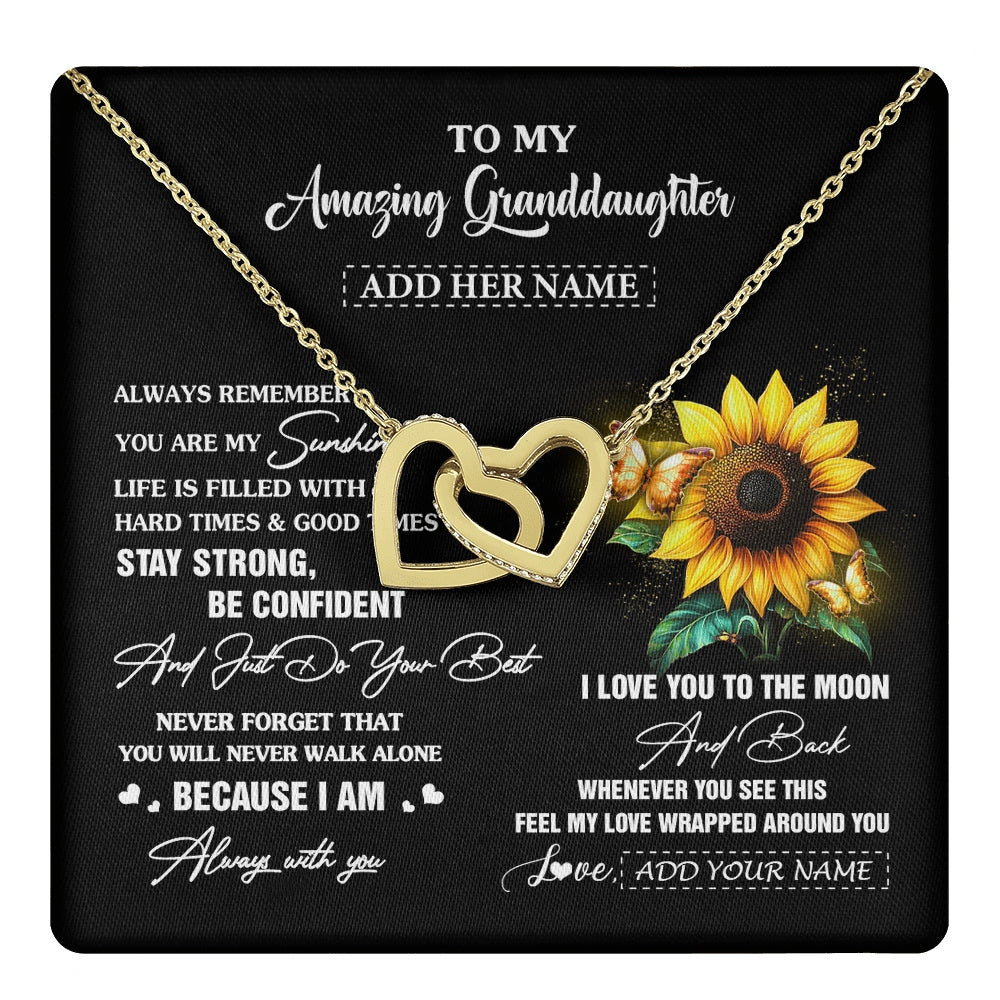 Interlocking Hearts Necklace 18K Yellow Gold Finish | 1 | Personalized To My Amazing Granddaughter Necklace From Grandma Sunflower It A Big Hug Granddaughter Birthday Gifts Christmas Custom Gift Box Message Card | https://teecentury.