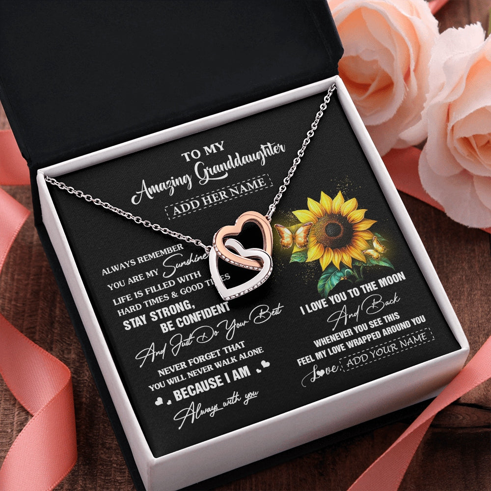 Interlocking Hearts Necklace Stainless Steel & Rose Gold Finish | 2 | Personalized To My Amazing Granddaughter Necklace From Grandma Sunflower It A Big Hug Granddaughter Birthday Gifts Christmas Custom Gift Box Message Card | https://teecentury.