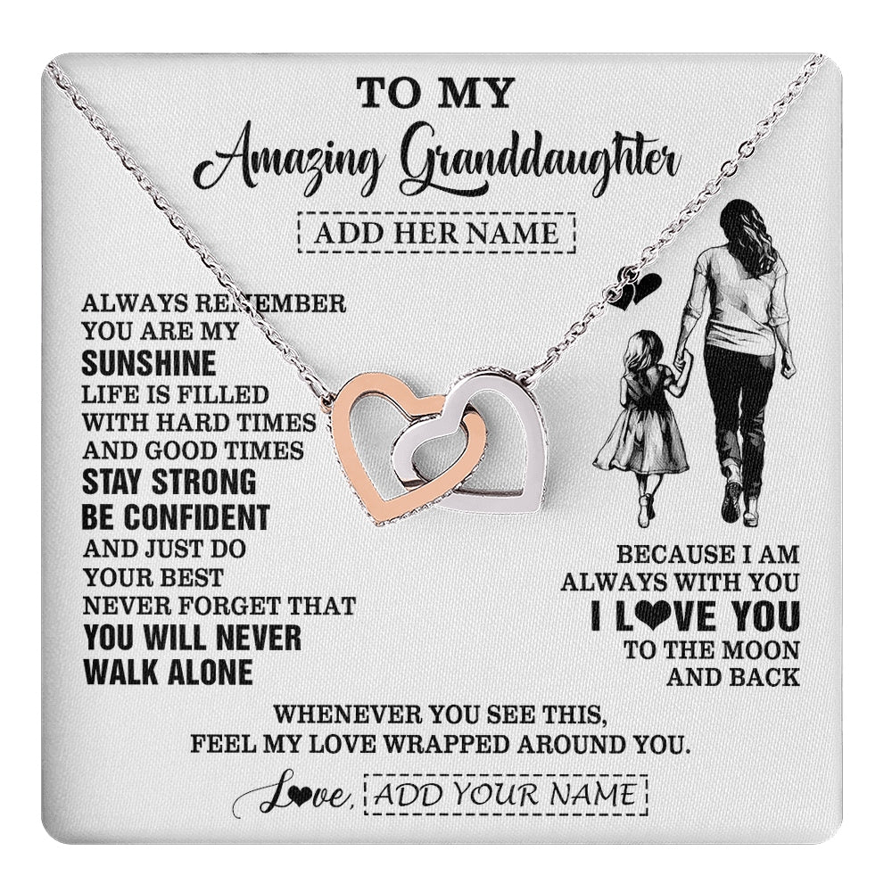 Interlocking Hearts Necklace Stainless Steel & Rose Gold Finish | 1 | Personalized To My Amazing Granddaughter Necklace From Grandma Woman It A Big Hug Granddaughter Birthday Gifts Graduation Christmas Gift Box Message Card | https://teecentury.