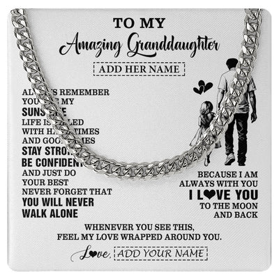 Cuban Link Chain Necklace Stainless Steel | 1 | Personalized To My Amazing Granddaughter Necklace From Grandpa Papa Man It A Big Hug Granddaughter Birthday Gifts Graduation Christmas Gift Box Message Card | https://teecentury.