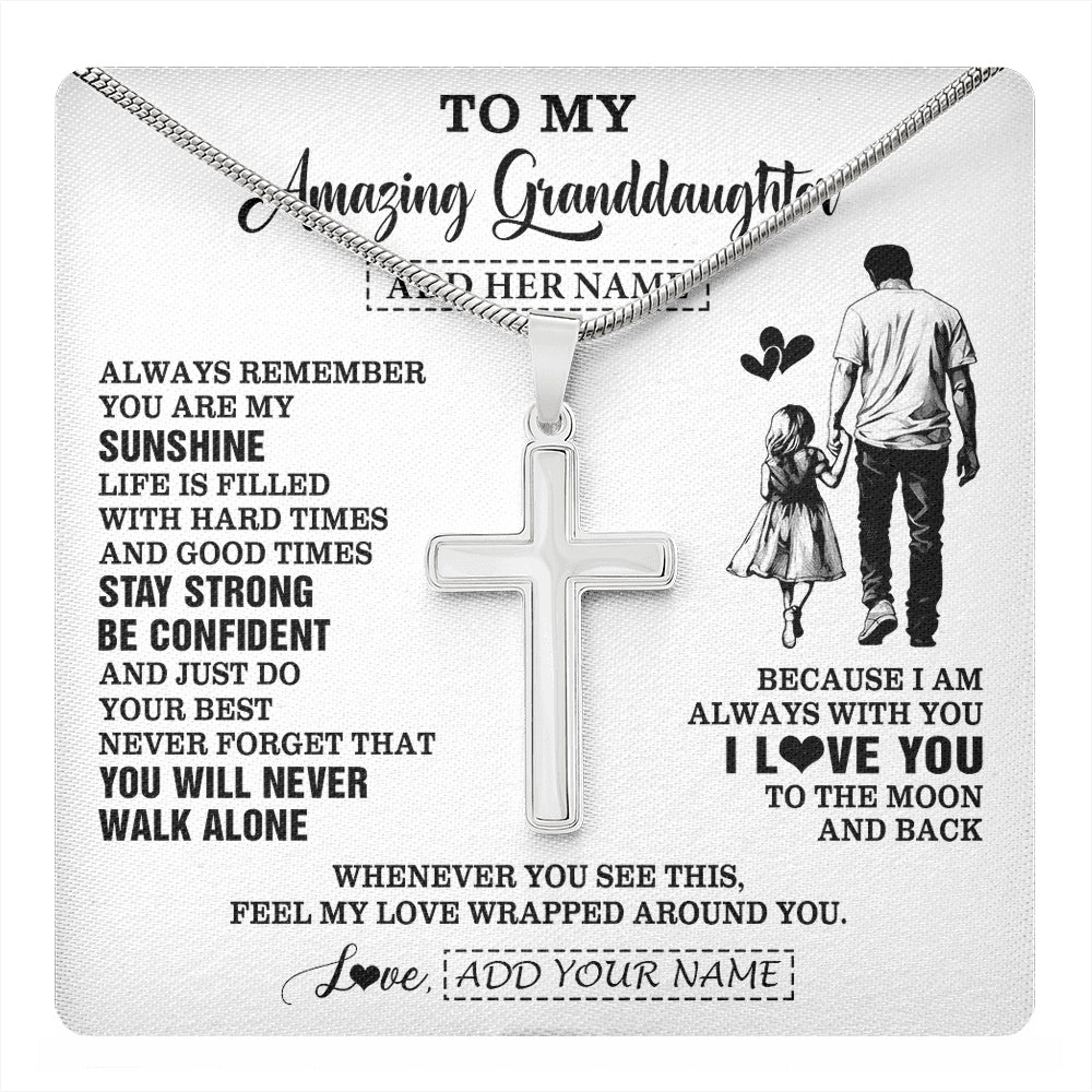 Stainless Cross Necklace Stainless Steel | 1 | Personalized To My Amazing Granddaughter Necklace From Grandpa Papa Man It A Big Hug Granddaughter Birthday Gifts Graduation Christmas Gift Box Message Card | https://teecentury.
