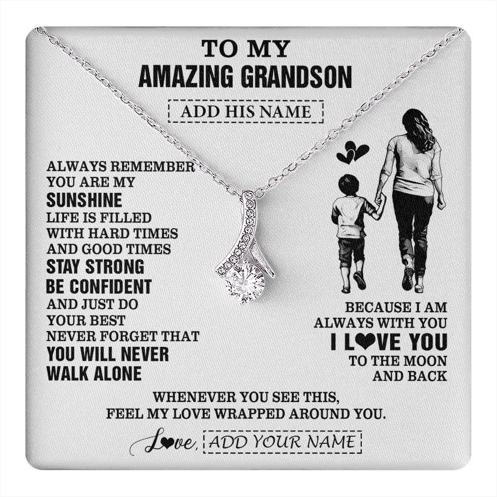 Alluring Beauty Necklace 14K White Gold Finish | 1 | Personalized To My Amazing Grandson Necklace From Grandma Gigi Woman It A Big Hug Grandson Birthday Gifts Graduation Christmas Custom Gift Box Message Card | https://teecentury.