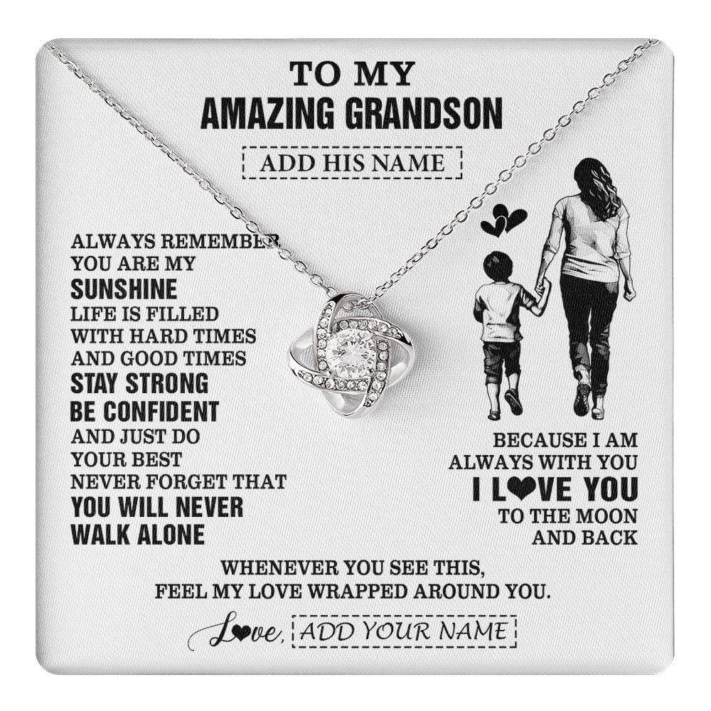Love Knot Necklace 14K White Gold Finish | 1 | Personalized To My Amazing Grandson Necklace From Grandma Gigi Woman It A Big Hug Grandson Birthday Gifts Graduation Christmas Custom Gift Box Message Card | https://teecentury.