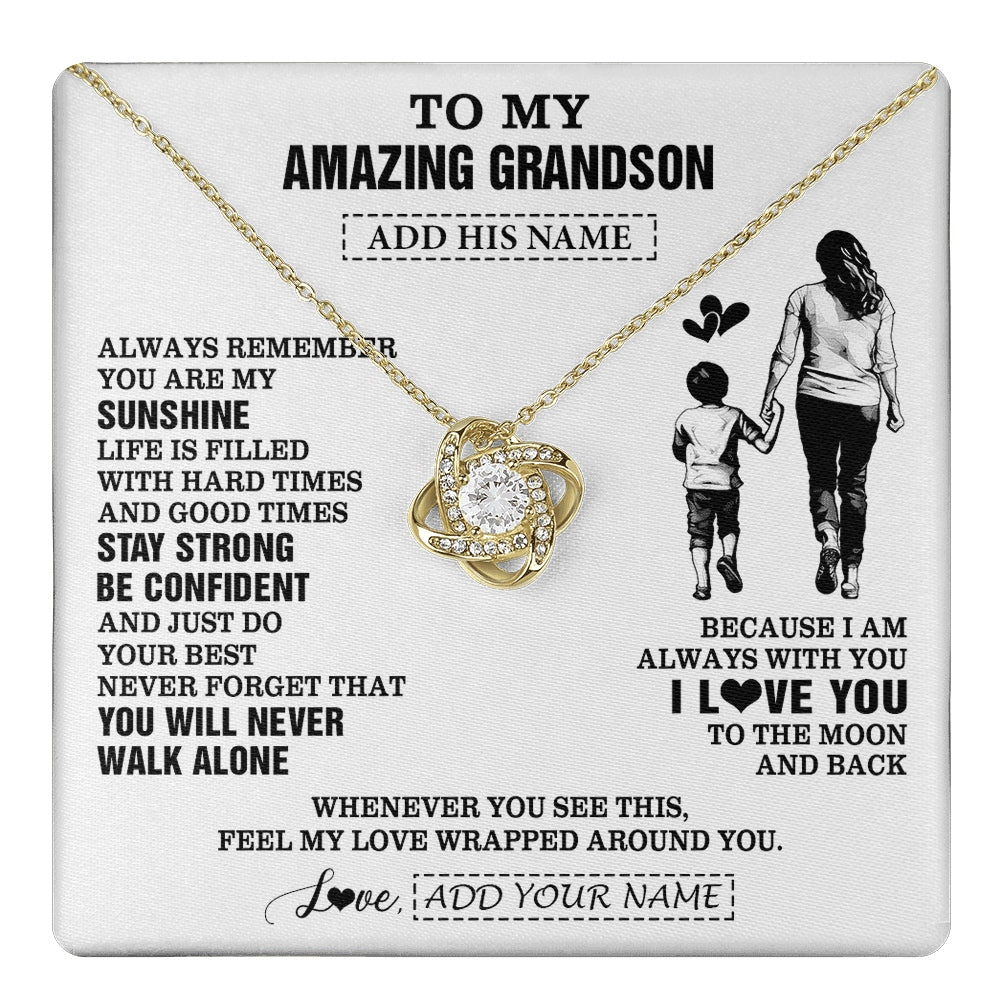 Love Knot Necklace 18K Yellow Gold Finish | 1 | Personalized To My Amazing Grandson Necklace From Grandma Gigi Woman It A Big Hug Grandson Birthday Gifts Graduation Christmas Custom Gift Box Message Card | https://teecentury.
