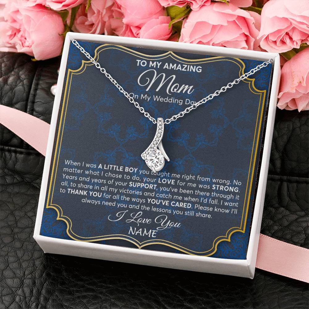 Alluring Beauty Necklace 14K White Gold Finish | Personalized To My Amazing Mom Mother Of Groom From Son Necklace Wedding Gift For Mother When I Was A Little Boy Jewelry Customized Gift Box Message Card | teecentury