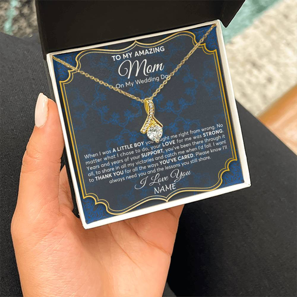 Alluring Beauty Necklace 18K Yellow Gold Finish | Personalized To My Amazing Mom Mother Of Groom From Son Necklace Wedding Gift For Mother When I Was A Little Boy Jewelry Customized Gift Box Message Card | teecentury