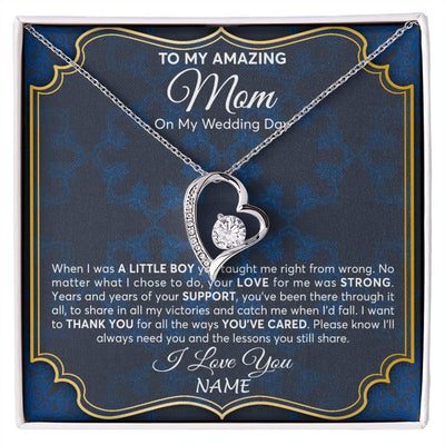 Forever Love Necklace 14K White Gold Finish | Personalized To My Amazing Mom Mother Of Groom From Son Necklace Wedding Gift For Mother When I Was A Little Boy Jewelry Customized Gift Box Message Card | teecentury