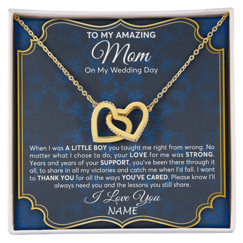 Interlocking Hearts Necklace 18K Yellow Gold Finish | Personalized To My Amazing Mom Mother Of Groom From Son Necklace Wedding Gift For Mother When I Was A Little Boy Jewelry Customized Gift Box Message Card | teecentury