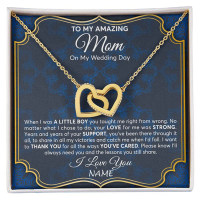 Interlocking Hearts Necklace 18K Yellow Gold Finish | Personalized To My Amazing Mom Mother Of Groom From Son Necklace Wedding Gift For Mother When I Was A Little Boy Jewelry Customized Gift Box Message Card | teecentury