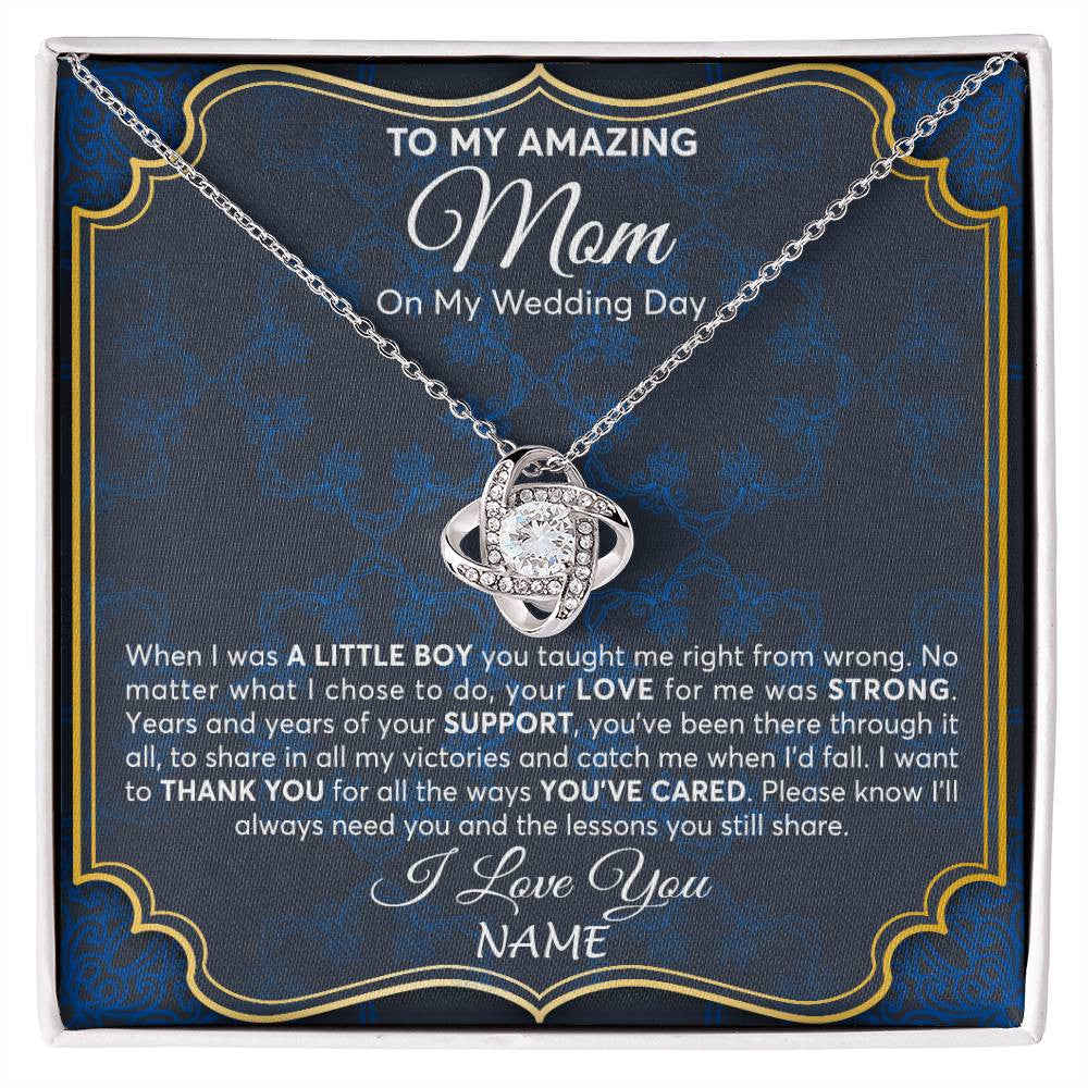 Love Knot Necklace 14K White Gold Finish | Personalized To My Amazing Mom Mother Of Groom From Son Necklace Wedding Gift For Mother When I Was A Little Boy Jewelry Customized Gift Box Message Card | teecentury