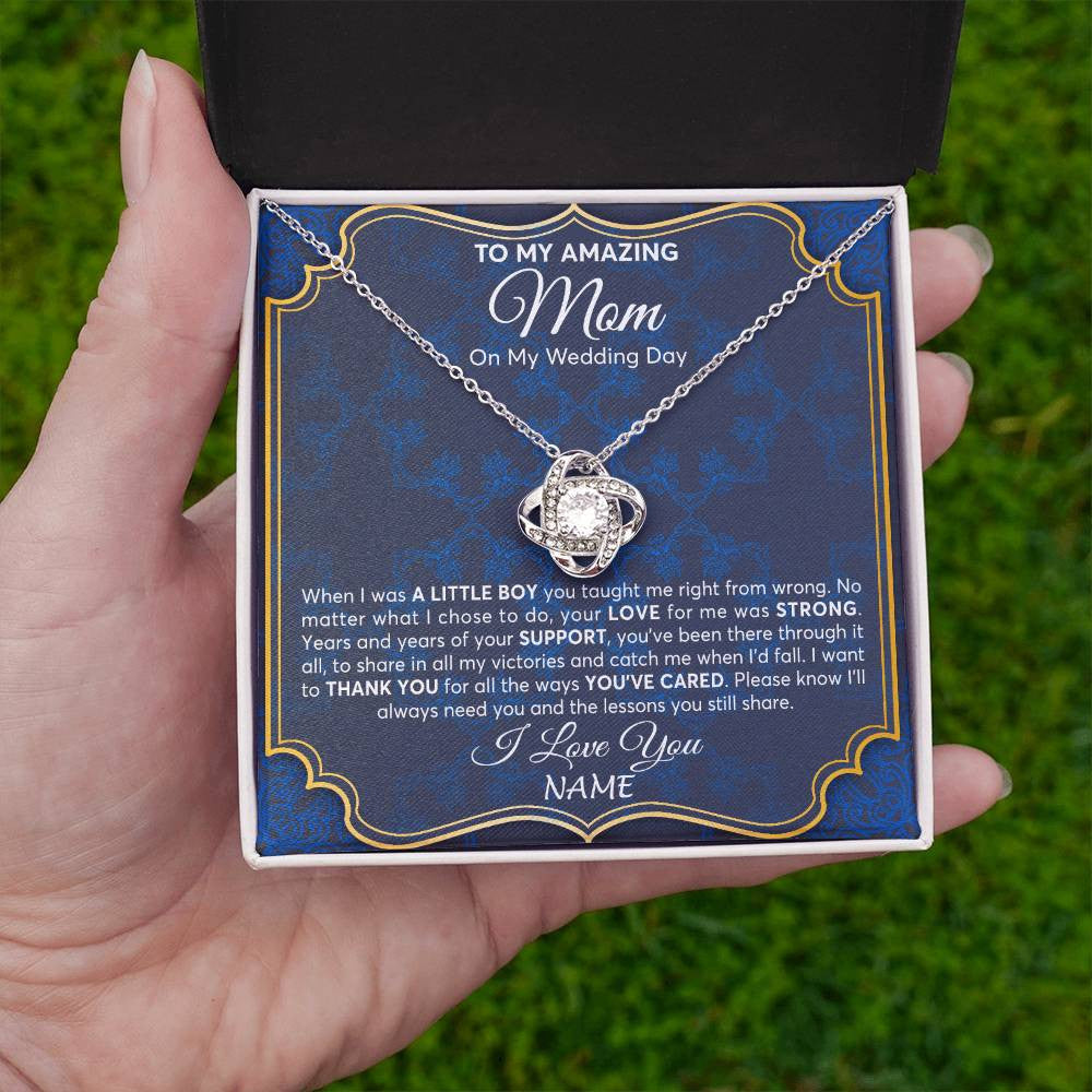 Love Knot Necklace 14K White Gold Finish | Personalized To My Amazing Mom Mother Of Groom From Son Necklace Wedding Gift For Mother When I Was A Little Boy Jewelry Customized Gift Box Message Card | teecentury