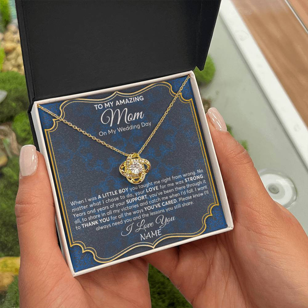 Love Knot Necklace 18K Yellow Gold Finish | Personalized To My Amazing Mom Mother Of Groom From Son Necklace Wedding Gift For Mother When I Was A Little Boy Jewelry Customized Gift Box Message Card | teecentury