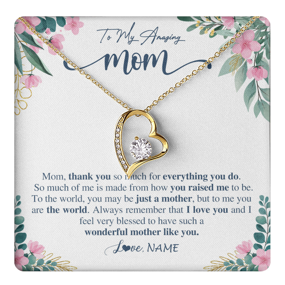 Forever Love Necklace 18K Yellow Gold Finish | 1 | Personalized To My Amazing Mom Necklace From Daughter Son Thank You For Everything You Do Mom Mothers Day Birthday Christmas Customized Gift Box Message Card | teecentury